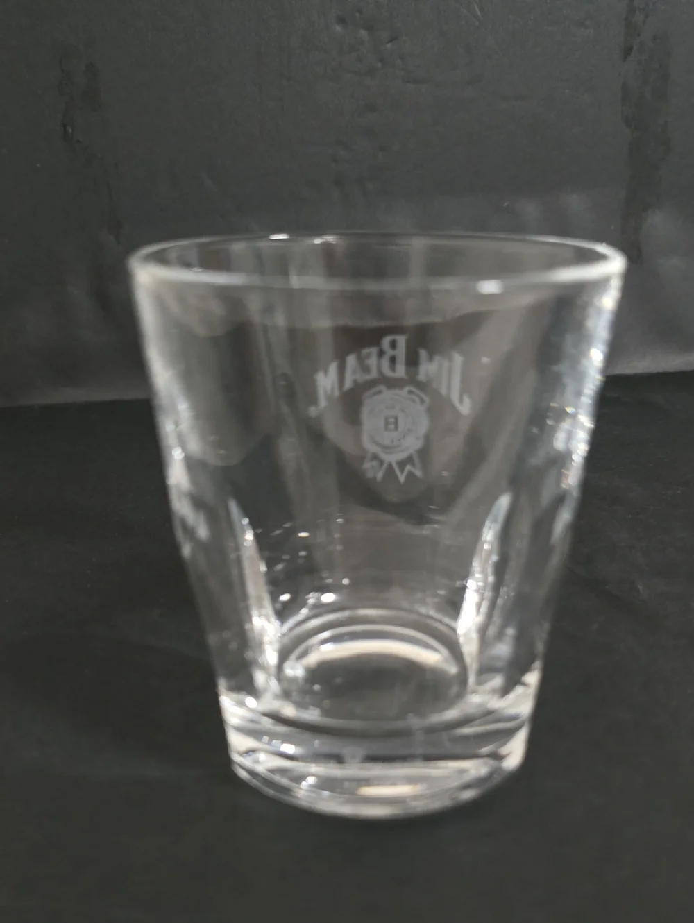 Pair of Jim Beam Etched Whiskey Glasses with Pinched Base